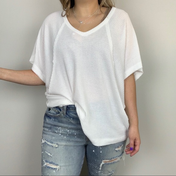 La Jolla Oversized Waffle Top - White S - Picture 7 of 8